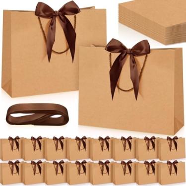 Imagem de Kolldenn 50 sacos de presente com alça, bolsa de presente de agradecimento com fita de laço para casamento, aniversário, chá de noiva, dama de honra, lembrancinha de festa de formatura (marrom, 30 x