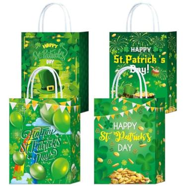 Imagem de Boerni 12 peças de sacos de presente de Dia de São Patrício com alças 15 x 21 x 8,7 cm x 8,1 cm, saco de papel trevo da sorte, para lembrancinhas de festa de aniversário e casamento no dia de São