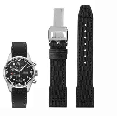 Imagem de ORKDFJ Pulseira masculina de couro bovino de nylon de alta densidade para IWC Mark Pilot Prince Bertolo Portugal 20 pulseira masculina de couro bovino de nylon (linha preta prata, 20 mm)