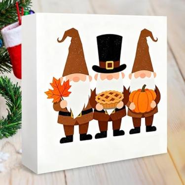 Imagem de Placa de Ação de Graças de Três Gnomos, Decoração de Colheita de Outono com Torta de Abóbora e Folha de Bordo, Presente Bonito para a Temporada de Outono para Casa Cozinha ou Sala de Jantar