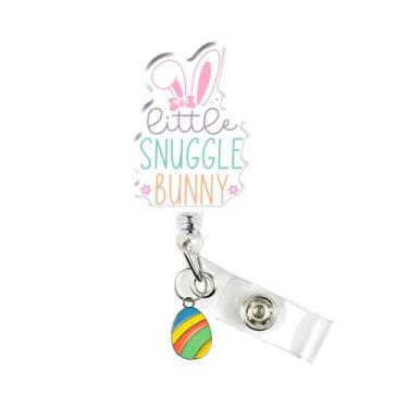 Imagem de Carretel de crachá Little Snuggle Bunny, bonito porta-crachá retrátil de primavera de Páscoa com clipe jacaré, suporte de etiqueta de identificação de coelho, presente para enfermeira, médico