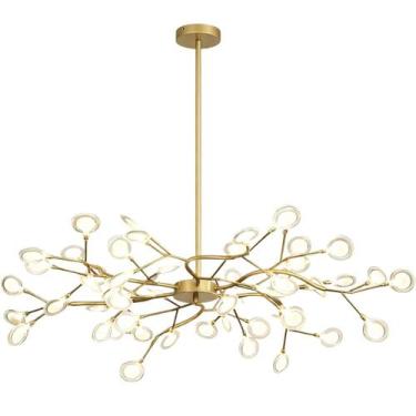 Imagem de Lustre Teto 110cm Ramos de Árvore 54 LEDs Luminária Metal Dourado Gimp