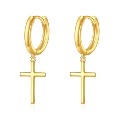 Imagem de Brincos de cruz de ouro 14 k, brincos de argola pequena, brincos pendentes de ouro fino, joias presentes para mulheres