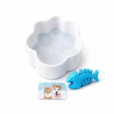 Imagem de Kit Pet Feliz Comedouro Patinha para Cães e Gatos Pequenos + Brinquedo Mordedor
