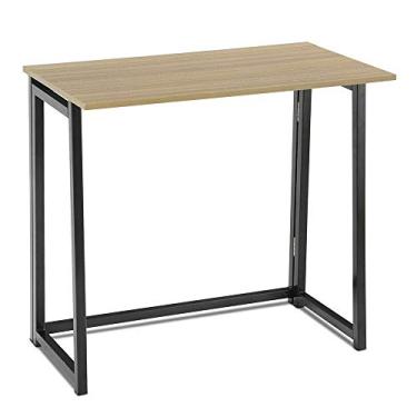 Imagem de Mesa dobrável natural e preta para computador, laptop, PC, estação de trabalho, escritório, furni, placa MDF, metal, 70 x 46 x 75 cm (C x L x A) do conjunto