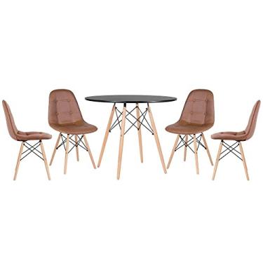 Imagem de Loft7, KIT - Mesa Eames 90 cm preto + 4 cadeiras Botonê marrom