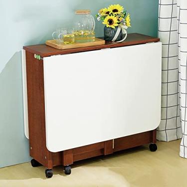 Imagem de ZXLPHA Mesa de jantar dobrável que economiza espaço com grande área de armazenamento, mesa de laptop multiuso de madeira, mesa de jantar retrátil, mesa de cozinha