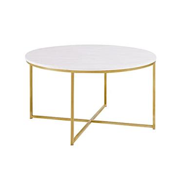 Imagem de Mesa de centro redonda de ferro forjado, mesa de chá na sala de estar, mesa de café, branca