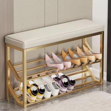 Imagem de Banco de armazenamento de sapatos com assento acolchoado, organizador de entrada fino 100 x 20 x 48 cm, suporte de porta frontal para sala de estar e corredor, solução elegante de armazenamento de