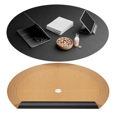 Imagem de Chihein Jogo americano redondo de 915 mm com cortiça e couro sintético – pode ser cortado em meio círculo ou capa de mesa redonda com um diâmetro de 76 a 91 cm (preto)