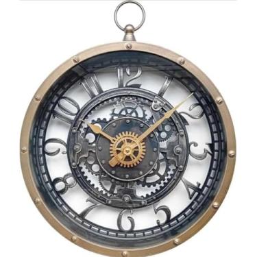 Imagem de Relógio de Parede Analógico Retrô Dourado Stil Decor – Máquina Exposta ou Quartzo Branco, Design Elegante, Fácil de Pendurar, Decoração para Sala, Escritório e Hall (MAQUINA EXPOSTA)