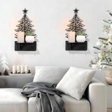 Imagem de Suporte de vela de metal de pinheiro, suporte de vela de metal, castiçais pretos, castiçais, decoração de parede de pinheiro para sala de estar (preto 1, 6 x 32 cm, 1 peça)