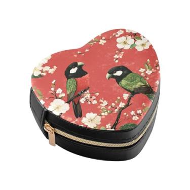 Imagem de Burbuja Pássaros empoleirados em galhos em forma de coração, mini estojo de joias de viagem para mulheres e meninas, estojo portátil organizador de armazenamento para brincos, anéis, colares e