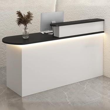 Imagem de Mesa de recepção moderna com luz LED, mesa de balcão de varejo para salão, loja, escritório - branca (130 x 55 x 100 cm)