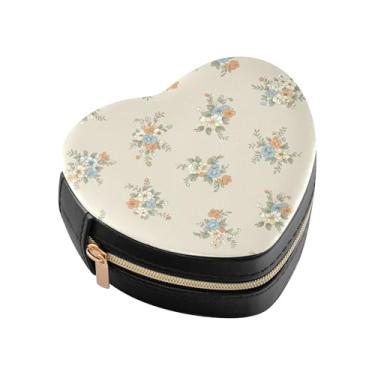 Imagem de Burbuja Caixa de joias com flores em forma de coração, mini estojo de viagem para mulheres e meninas, organizador portátil de armazenamento para brincos, anéis, colares e pulseiras