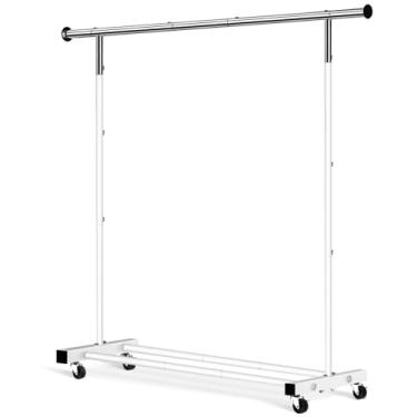 Imagem de VICERII Suporte de roupas, rack de roupas de 140 cm com rodas e prateleira inferior, capacidade de 59 kg, suporte de roupas resistentes para pendurar roupas, casacos, camisas, suéteres, saias, vestido, branco