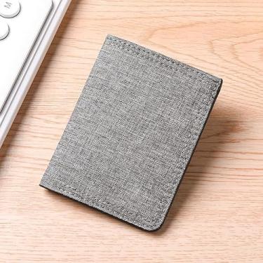 Imagem de Carteira masculina ultrafina de lona, resistente à água, com bolso frontal e bolso para moedas, 4 compartimentos para cartões e compartimento para notas (cinza, preto, azul), Cinza, Retrô