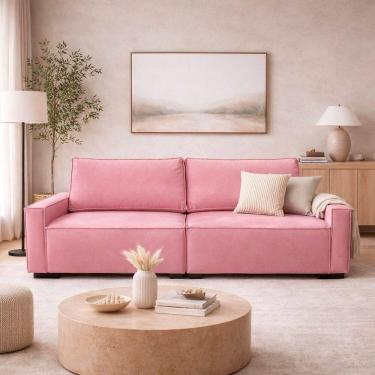 Imagem de Sofá 3 Lugares Moderno Contemporâneo Sala Recepção Suede Cor:rose