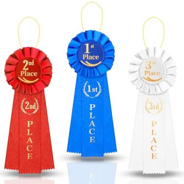 Imagem de 3 fitas de prêmio, conjunto de fitas de 1º 2º 3º lugar, fita de prêmio azul, vermelho e branco, fita de vitória do vencedor, prêmio de reconhecimento honroso para medalhas, competições em sala de aula