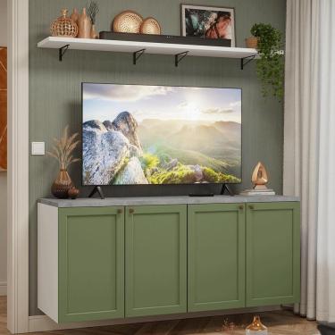Imagem de Rack Para Tv Até 70 Polegadas + Prateleiras 160cm Vik Madesa 05 Branco-verde