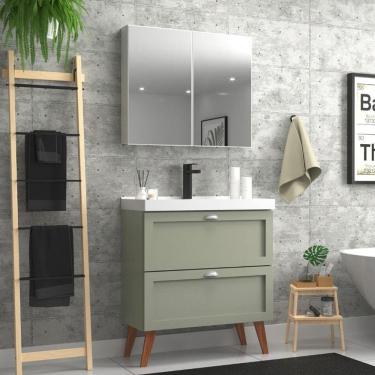 Imagem de Gabinete Para Banheiro Com Cuba E Armario 80cm Retro Mdf Verde Milano - On Móveis
