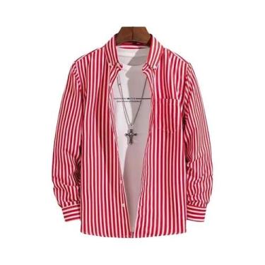 Imagem de Camisas Sociais Masculinas Slim Fit Listradas E Xadrez De Manga Longa,