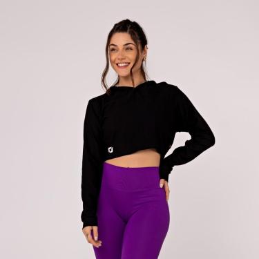 Imagem de Cropped Feminino Curto de Moletinho com Capuz e Manga Longa-Feminino