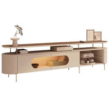 Imagem de Rack Para Sala de Estar TV 85 Pol Orgânico Sâmia B01 Off White Castanho - Lyam Decor