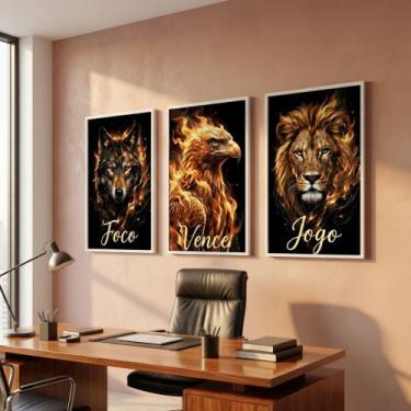 Imagem de Kit 3 Quadros Foco Vence Jogo Motivacionais com Moldura Moldura:Tabaco