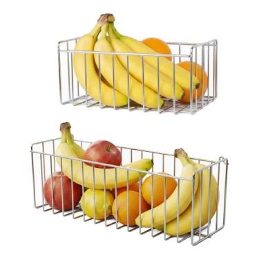 Imagem de Kit 2 Cestos Fruteira de Parede Multiuso Aramado Cromado N0 e N3 para 