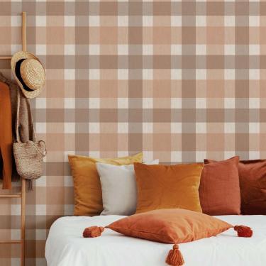 Imagem de Papel De Parede Top Stripes Xadrez Vichy Cinza Escuro E Vermelho Claro