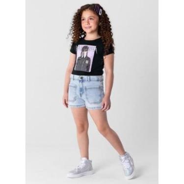 Imagem de Blusa cropped Wandinha infantil menina em malha Brandili-Feminino