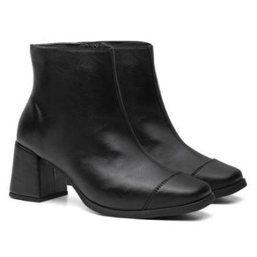 Imagem de Bota Feminina Couro Cano Curto Salto Grosso Bico Quadrado Zíper-Feminino