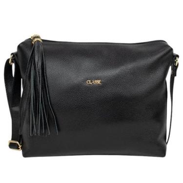 Imagem de Bolsa Feminina Classe Couro Legítimo Transversal Ajustável com Bolsos 