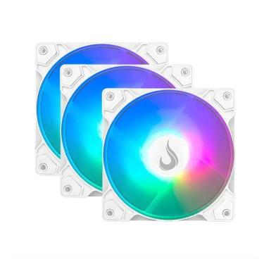 Imagem de Kit 3 Fans Rise Mode X Led Rainbow 120mm Molex Branco - RM-XLD-02-RBW