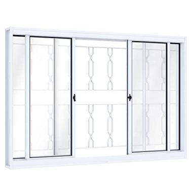 Imagem de Janela de Correr Central com Grade Mosaico 100x150cm Branca