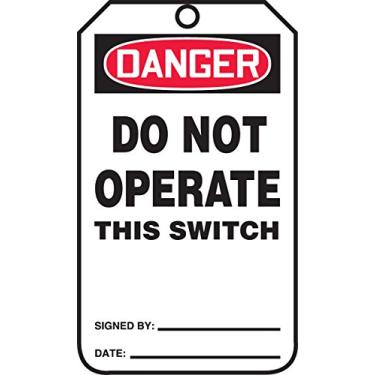 Imagem de Accuform Etiqueta de segurança MDT220PTP RP-Plástico, Legenda "Danger Do Not Operate This Switch", 14,6 cm Comprimento x 8,25 cm Largura x 0,00 cm Espessura, Vermelho/Preto no Branco (pacote com 25)