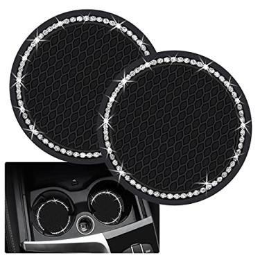 Imagem de Porta-copos de carro com 2 peças, porta-copos de carro com 7,9 cm, porta-copos de silicone antiderrapante, cristal, strass, acessórios universais para interior de veículos para mulheres e meninas (preto)