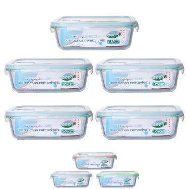 Imagem de Jogo 5 Pote de Vidro Hermético Marmita Tampa 4 Travas 1520ml