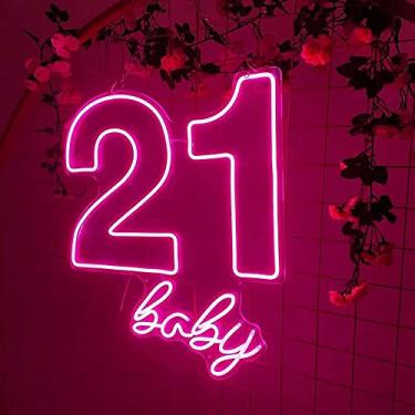 Imagem de Placa neon Signs 21 Baby LED Sign Birthdays Party Sign Letter Boardb Back Grou Light Sign 3D Custom Neon Signs para decoração de parede Decoração de quarto rosa ou neon Bar Signs