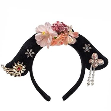 Imagem de LBRYICHANG Faixa de cabeça feminina, argola de cabelo chinesa da dinastia Qing, acessório de cabelo feito à mão de princesa chinesa ornamento tamanho único