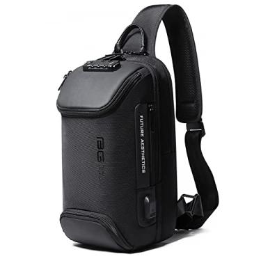 Imagem de LuckyWin Shoulder Bag bolsa transversal masculina bolsa masculina bolsa antifurto Fechadura de combinação anti-roubo TSA, carregamento USB, à prova de choque e respirável (Preto)