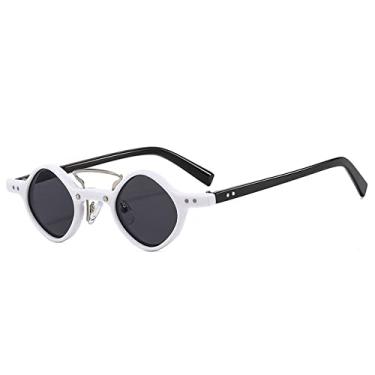 Imagem de Moda Óculos de Sol Quadrados Pequenos Mulheres Retro Pontes Duplas Lentes Oceânicas Transparentes Óculos de Sol UV400 Rebites Masculinos Punk, Branco Preto Cinza, A