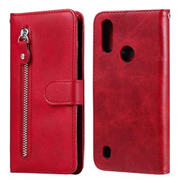 Imagem de Capa Flip Case Capa Flip Case para Motorola Moto E6S 2020 Capa carteira, slots para cartão de couro PU premium fecho magnético zíper capa protetora à prova de choque capa traseira do telefone (cor: vermelho)
