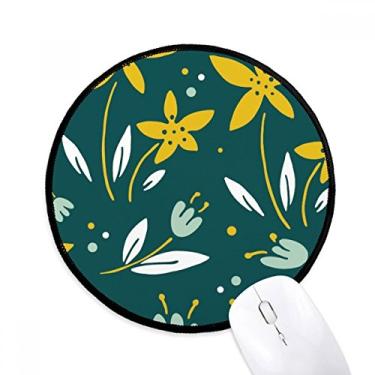 Imagem de Mouse pad de planta de flores brancas verde amarelo tapete redondo para computador