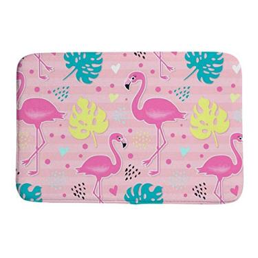 Imagem de Tapete de porta para banheiro com estampa super aconchegante de flamingo, rosa, tapete de banheiro decorativo para ambientes internos e externos 91 x 61 cm