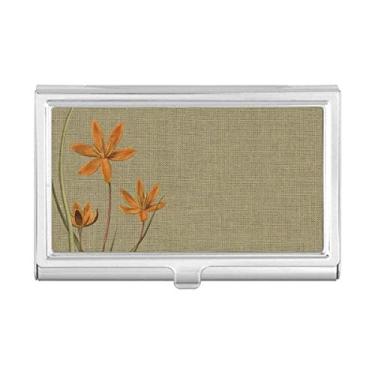 Imagem de Porta-cartões de visita bordado com design tradicional de orquídea de linho