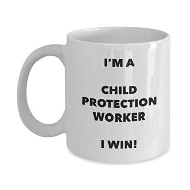 Imagem de Caneca para profissionais de proteção infantil – I'm a Child Worker I win! – Caneca de café divertida – ideia de de Natal