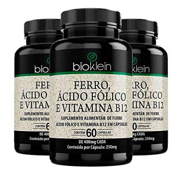Imagem de Ferro, Ácido Fólico e Vitamina B12 Bioklein 180 Cápsulas