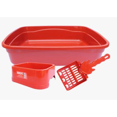 Imagem de Kit Banheiro Brinqpet 3 Peças Vermelho para Gatos - Tam. Único
